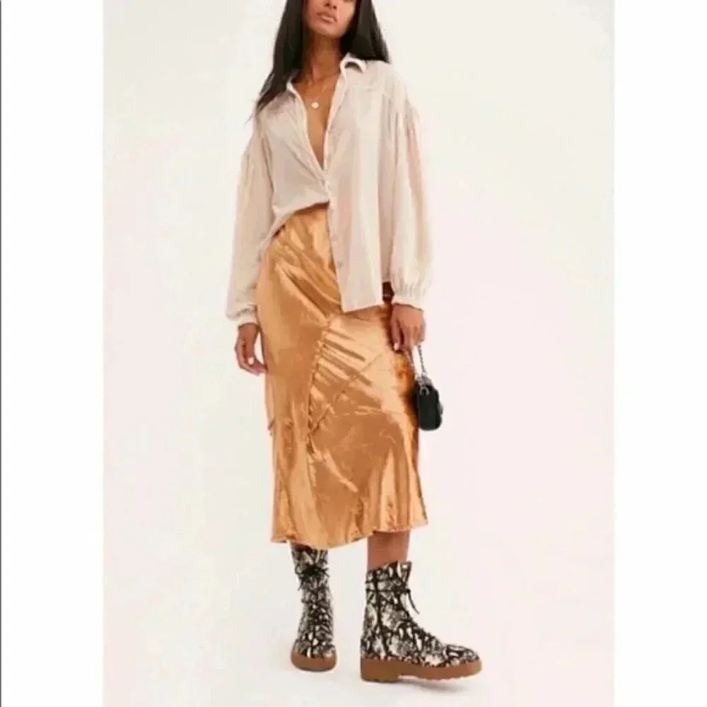 Free People Crushed Velvet Skirt Gold
